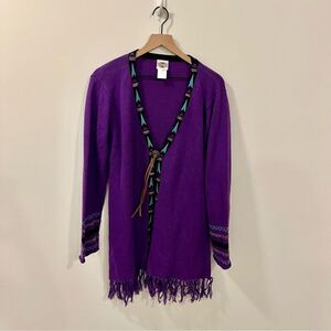 Rods Western Boho Aztec Beaded Cardigan with Turquoise Accents and Buckle XL